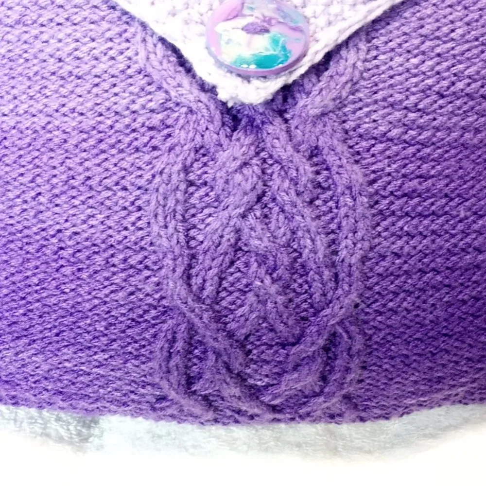 Hand Crafted Knit Throw Pillow Purple Cable Hand Painted Resin Buttons D…